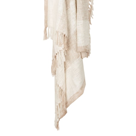 Homeroots 50" X 60" Ivory Cotton Woven Striped Throw Blanket with Fringe 518827