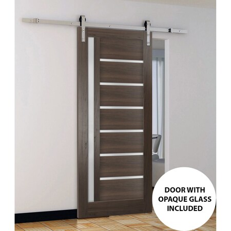 Sartodoors Sturdy Barn Door Frosted Glass 36x84 Solid Core Modern Interior QUADRO4088BD-S-CA-3684