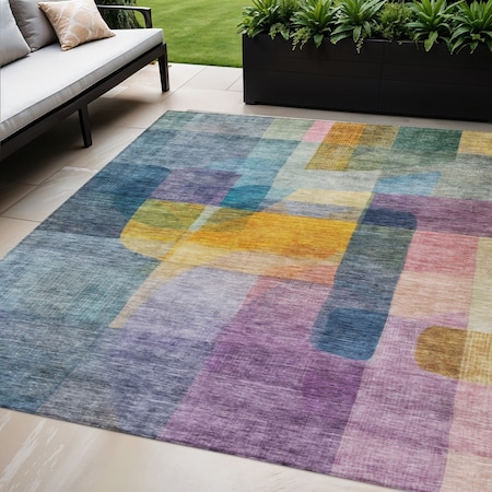 Homeroots 5' X 8' Blue Green And Purple Abstract Washable Indoor Outdoor Area Rug 604283