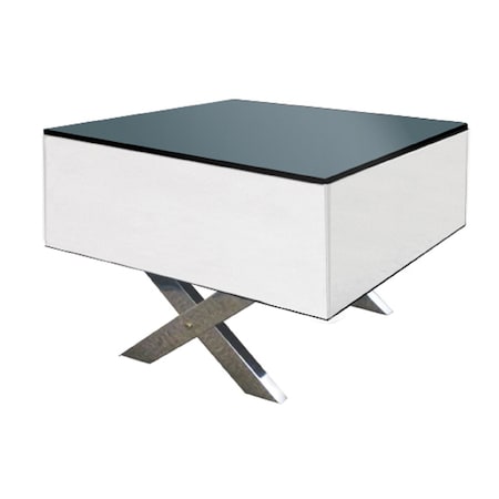 Homeroots 20" Black And White Mirrored Glass Square Cross Legs End Table 554653