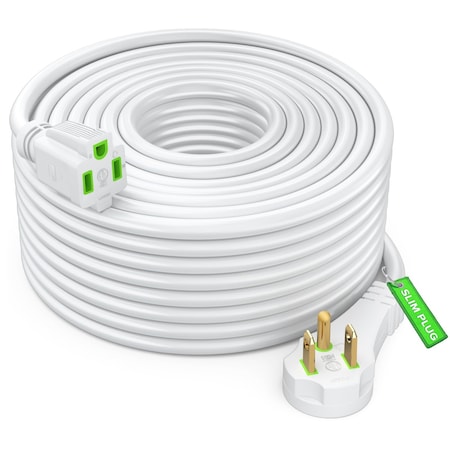 Maximm 50ft 14AWG Low Profile Flat Plug Extension Cord, 3-Prong, White IGR-14-P030P-05H-50WH