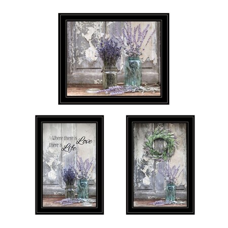 Set Of Three Love Life and Lavender Black Framed Print Wall Art, 3PK