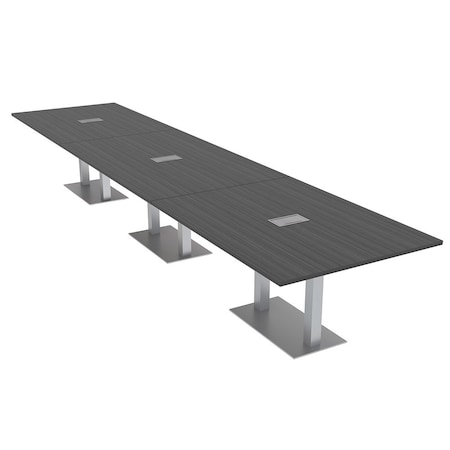 Skutchi Designs Rectangle Conference Table With Power Unit, 48 in W, 216 in L, Grey HAR-REC-48X216-DOU-WA7949-ESIL