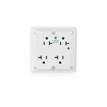 Leviton Quad Straight Blade Receptacle, 5-20R, 20 A, 125V AC, 2 Pole, 3 Wire, Flush Mount, Grounded 8490-W