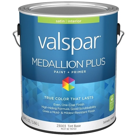Valspar Medallion Plus 2300 Latex Paint, Acrylic Base, Satin Sheen, Tint Base, 1 gal, Plastic Can 028.0023003.007
