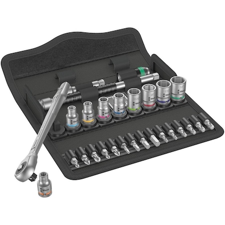 Wera 8100 SA 10 Zyklop Metal Ratchet Set with push-through square, 1/4 in drive, imperial, 28 pieces 5004020001