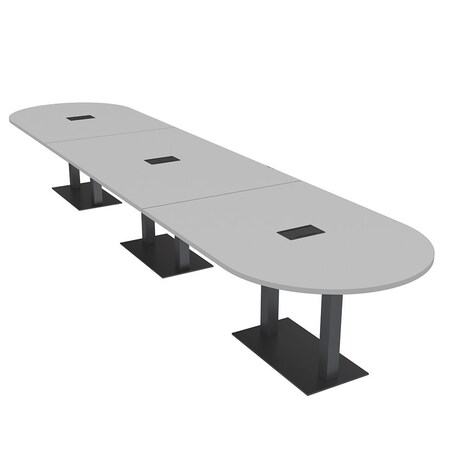 Skutchi Designs Racetrack Conference Table With Power, 48 in W, 192 in L, Grey HAR-RAC-48X192-DOU.BK-U779-EBLK