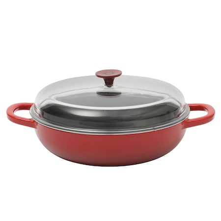 Crock Pot 5 Quart Enameled Cast Iron Multi-Use Everday Pan With Borosilicate Lid in Red 750123695M