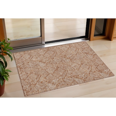 Homeroots 3' X 5' Copper And Beige Floral Washable Indoor Outdoor Area Rug 594653