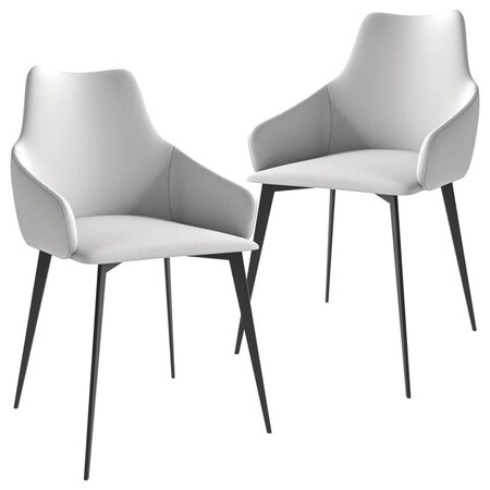 Leisuremod Sonnet Modern Dining Chair in Coconut White Fabric and Iron Legs, 2PK SC51W2