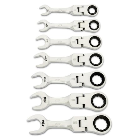 Gearwrench SAE Stubby Flex Combination, 7 PC, 12 Pt 86878