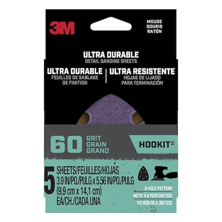 3M 3M Ultra Durable Mouse Detail Sanding Sheets, 60-Grit, 5PK MOUSE5PK60