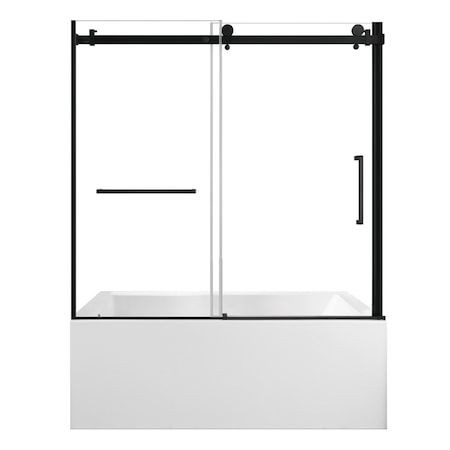 Kingston Brass 60" Acrylic Alcove Left-Hand Drain Tub with Right Sliding Tub Door, White/Matte Black KVTAP603222L0