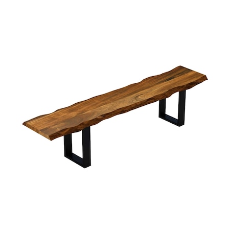 Homeroots 68in Brown and Black Live Edge Solid Wood Dining Bench 379794