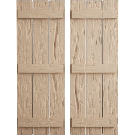 Ekena Millwork Rustic Three Board Spaced Board-n-Batten Hand Hewn Faux Wood Shutters, 17 1/2W x 56H, PR SHUBSS17X56HHPR