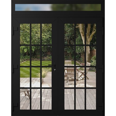 Vdomdoors Front Exterior Prehung Metal-Plastic Double Doors Clear Glass / MANUX 8355 Matte Black / Office Com MANUX8355DEXD-BLK-W72xH80+12-RH-I