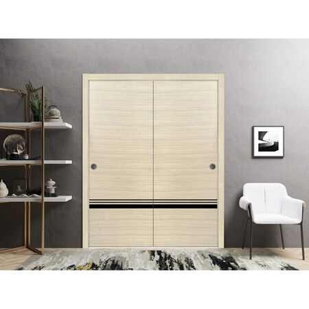 Sartodoors Sliding Closet Bypass Doors, Planum 0012 Natural Veneer and Aluminum Strips, Sturdy Rails Moldings PLANUM0012DBD-SHP-56