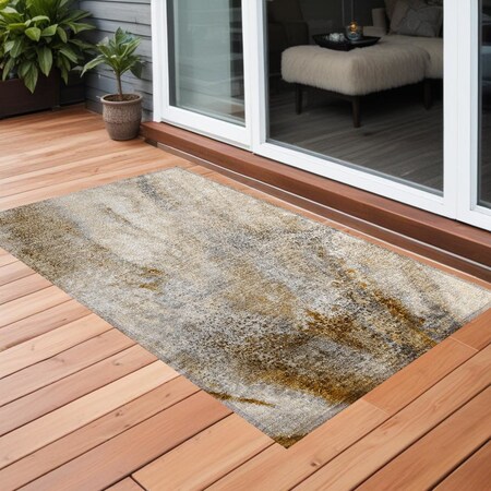Homeroots 3' X 5' Brown Abstract Washable Non Skid Indoor Outdoor Area Rug 559571