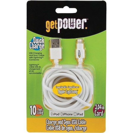 Get Power Lightning Cable 10Ft Wh GP-XL-USB-L