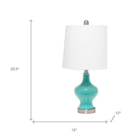 Homeroots 23" Teal Blue And Silver Glass And Metal Novelty Table Lamp With White Drum Shade 643353