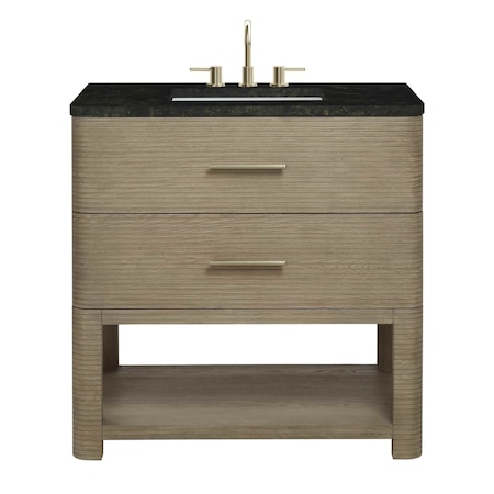 James Martin Vanities Lucian 36" Single Vanity, Pebble Oak, w/ 3 CM Phantome Eclos Widespread Top D704-V36-PBO-WPHT