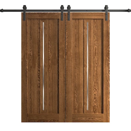 Sartodoors Modern Double Barn Door 72 x 84 inches, Ego 5014 Cognac Oak Veneer, 13FT Rail Track Set, Solid Pa EGO5014DB-DKO-7284