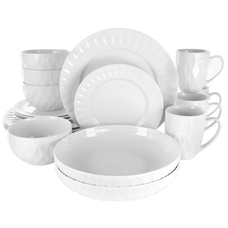 Elama Sienna 18 Piece Porcelain Dinnerware Set in White EL-SIENNA