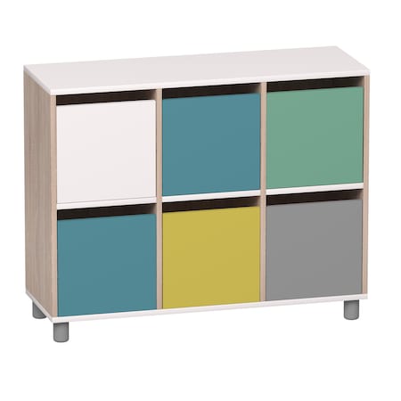 Beleduc By Playwell Napoli 41.1inx14.2in 6-Locker Cabinet, Soft-Close Color Doors, White HPL, 32.6inH, Ages 3+ 846012