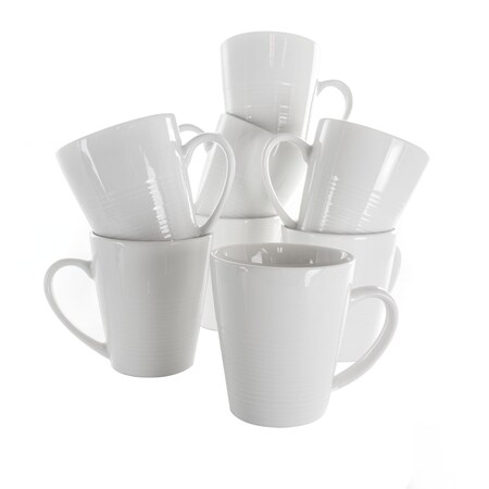 Elama Amie 8 Piece 12 Ounce Porcelain Mug Set in White EL-AMIE