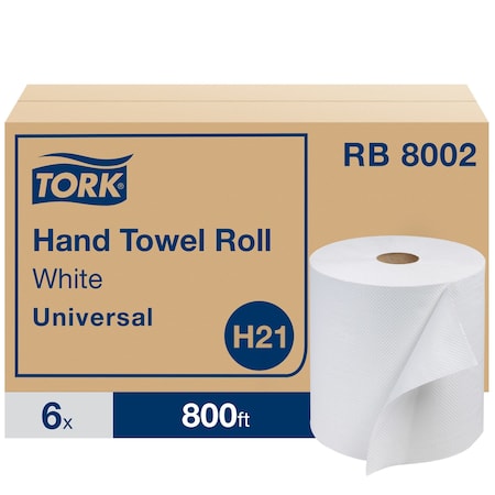 Tork Hardwound Paper Towel Roll, 1 Ply, Continuous Roll Sheets, 800 ft, White, 6 PK RB8002