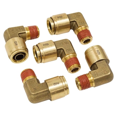 Mytee Products 5Pk DOT Brass Push to Connect Fitting Elbow 1/2in Tube ODx1/4in NPT Air Line Male MP-ABF-ELBOW1214