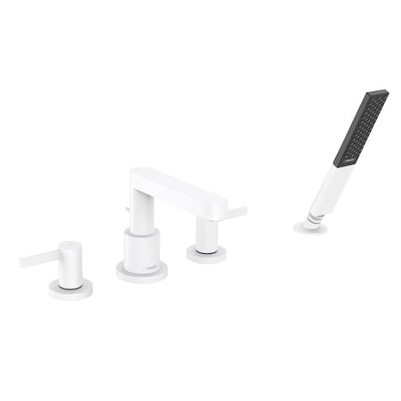 Hansgrohe Finoris 4-Hole Roman Tub Set Trim with 1.75 GPM Handshower in Matte White 76443701
