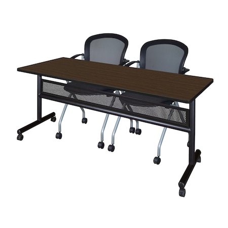 Regency Kobe Flip-Top Privacy Nesting Table W/ 2 Cadence Nest Chairs, 72 in W, 24 in L, Neo Walnut MKFTM7224NW23BK