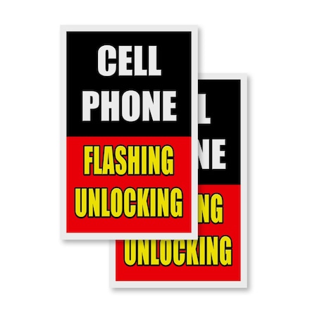 Signmission Cell Phone Flashing Unlocking, Vinyl Decals Only 24 Inch x 36 Inch, Vinyl Decal, 2PK DSB-2436-2PACK-CellPhoneFlashingUnlockin