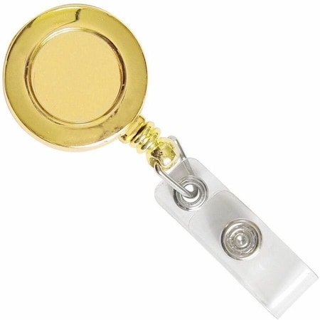Brady Round Badge Reel - Plastic, Vinyl - 100 / Pack - Clear, Gold 2120-3035