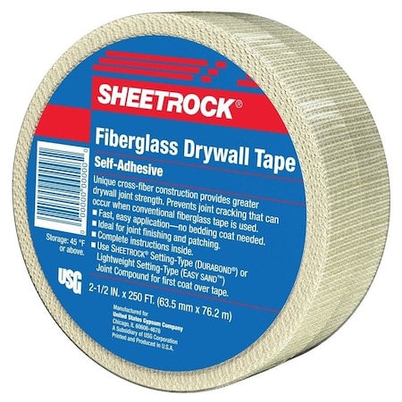 Usg Drywall Tape, 250 ft L, 2-1/2 in W, White 385201020