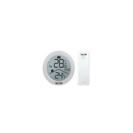 Taylor Digital Wireless Thermometer & Clock, White, Indoor/Outdoor 5319955