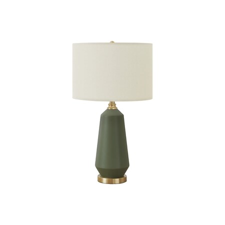 Homeroots 26" Green Ceramic Geometric Table Lamp With Ivory Drum Shade 545811