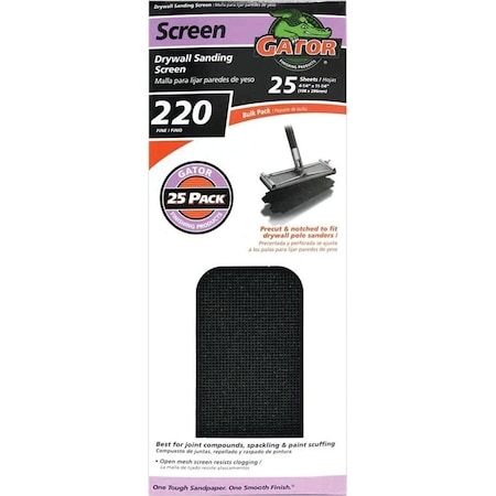 Gator 3300 Sanding Screen, 11 in L, 4-3/8 in W, 220 Grit, Very Fine, Silicone Carbide Abrasive 4255