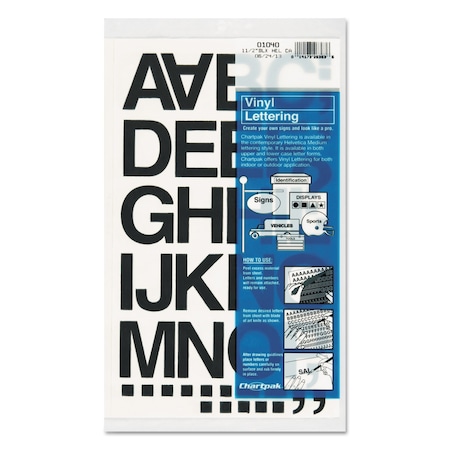 Chartpak Press-On Vinyl Self-Adhesive Numbers and Uppercase Letters, 1.5in Tall, Black Characters, 37 Pieces CHA01040