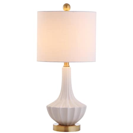 Jonathan Y Parker 21.5" Contemporary Traditional Ceramic/Metal Gourd LED Table Lamp, Brass/White JYL1030A