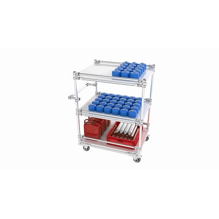 Trilogiq 3-Level Warehouse Cart 2 Flanges Per Level With Horizontal Hand Bar. 49C-2