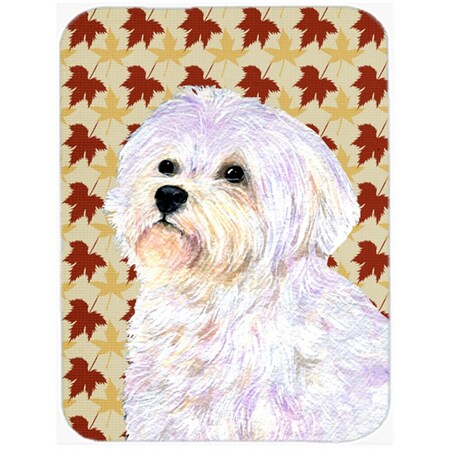 Carolines Treasures 12 x 15 in. Maltese Fall Leaves Portrait Glass Cutting Board- Large SS4375LCB