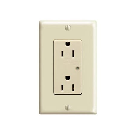 Leviton Straight Blade Receptacle, 5-15R, 15 A, 125V AC, 2 Pole, 3 Wire, Flush Mount, Single, Ivory 5280-I
