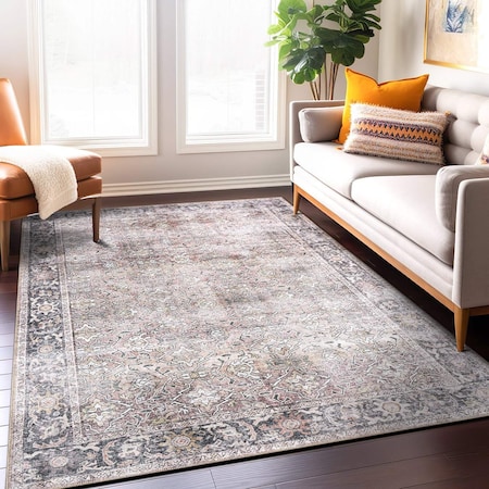 World Rug Gallery Vintage Distressed Machine Washable Non Slip Area Rug 5 ft x 7 ft Olive 6028OLIVE5X7