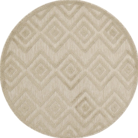 Homeroots 4' Cream And Beige Round Geometric Indoor Outdoor Area Rug 573906