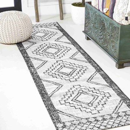 Jonathan Y Marokko Diamond Tribal Medallion Ivory/Black 2 ft. x 10 ft. Indoor/Outdoor Runner Rug SMB127E-210