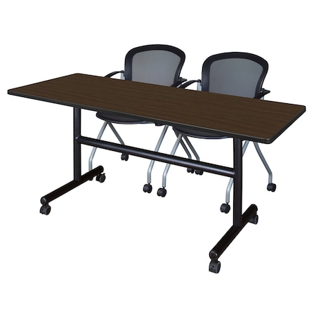 Regency Kobe Flip-Top Training Nesting Table W/ 2 Cadence Nest Chairs, 60 in W, 24 in L, Neo Walnut MKFT6024NW23BK