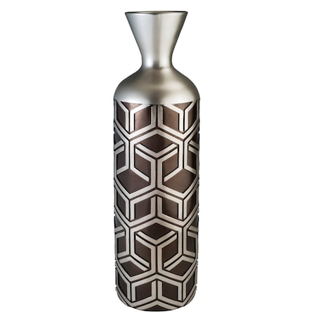 Homeroots 22" Brown and Silver Geometric Cylinder Polyresin Floor Vase 468954