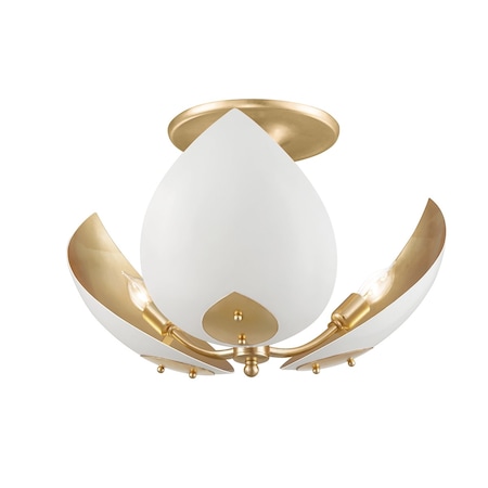 Hudson Valley Lighting Lotus 3 Light Semi Flush 19 In. Gold Leaf/White 5703-GL/WH